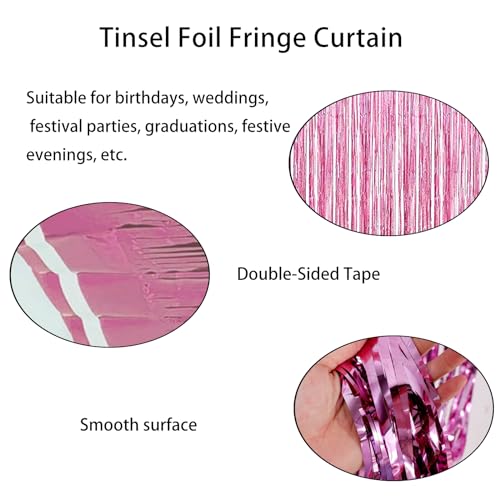 Pink Tinsel Curtain - Metallic Foil Fringe Streamers, 3ft X 8.2ft Party Backdrop for Birthday, Christmas, Wedding & Holiday Decoration - 2 PCS - Image 3