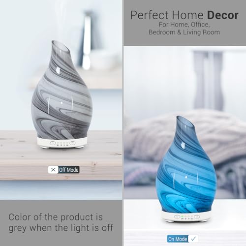 Essential Oil Diffuser Glass Aromatherapy Oil Diffuser Electric Ultrasonic Aroma Scent Fragrance Humidifier 120ML with Auto Shut Off 7 LED Lights for Home Office Spa (Grey Wave) - Image 3
