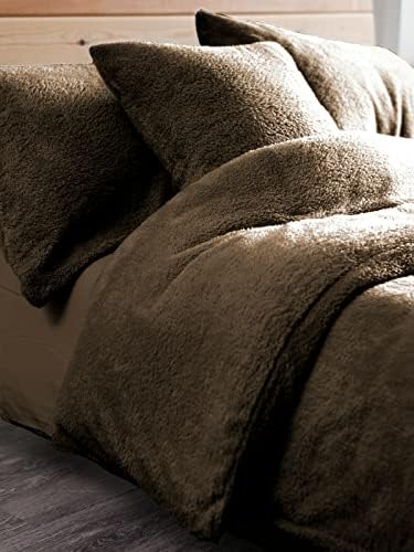 CHILIMILII Teddy Fleece warm Cuddly Duvet/Quilt Cover set, Luxury Sharpa Fleece Duvet covers, Soft, Cosy,Thermal & Warm Teddy Duvet Cover sets with matching pillowcases (Chocolate, Single)