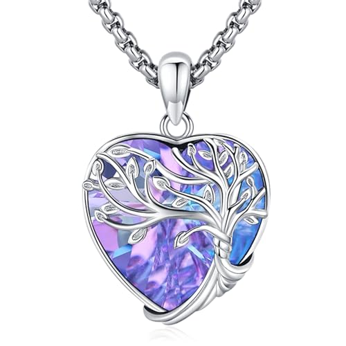 Eusense Collier Arbre de Vie en Cristal pour Femme en Argent Sterling 925 Avec Pendentif en Forme de Cœur Violet Bijoux Cadeaux pour Femmes