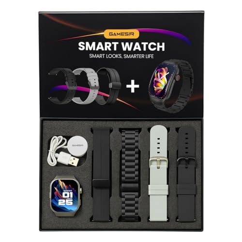 Image of GameSir Fitrivo Black Dial Smart Watch Combo 2.01 inch AMOLED Display with 4 Straps, Bluetooth Calling, IP67, Crown Control, 100+ Sports Modes, SPO₂ & Health Tracking, for Men & Women (Black Dial)