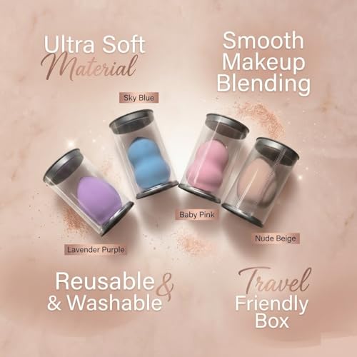 Image of Premium Beauty Blender Makeup Sponge with Plastic Storage Bottle | Ultra Soft Reusable Cosmetic Puff for Foundation, Concealer & Cream Blending | Travel Friendly Makeup Blender Sponge 1 Pc (Color May Vary)