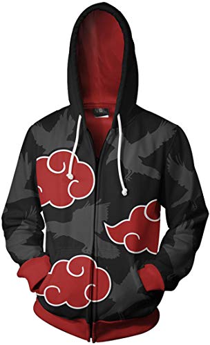 FLYCHEN Hombre Chaquetas Naruto Sudadera Ninjutsu Estampado 3D Uchiha sasukeUzumaki Naruto - Cuervo 04 - XL