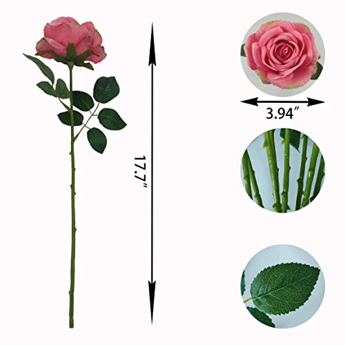 Atfl Hot Pink Roses Artificial Silk Flowers,Fake Roses Artificial Flowers Bulk,12 Pcs Silk Rose Flowers,Artificial Roses With Stems For Wedding Arrangement Centerpieces Party Home Table Decorations #TOP1