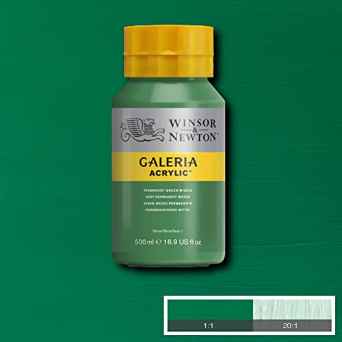 Image of Winsor & Newton Galeria Acrylic Colour - Jar of 500 ML - Permanent Green Middle (484) - Highly Pigmented Lightfast Artists' Acrylic Paints for Canvas, Wood, Fabric & Paper