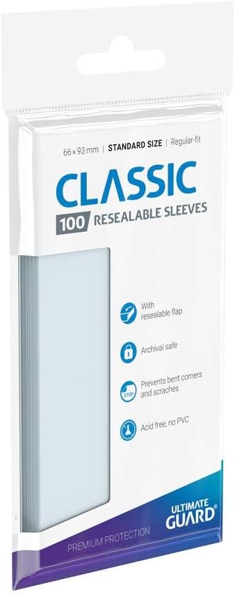 Ultimate Guard Classic Sleeves Resealable Standard Size Transparent (100), 66mm x 93mm