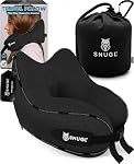 SNUGL Oreiller de voyage – Oreiller de voyage en mousse mémoire Avion – Oreillers à cou pour dormir - Idéal pour le camping en voiture avec sac de transport & Couper - Avion essentiel (adultes réguliers - Noir)