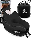 SNUGL Travel Pillow - Neck Pillow Memory Foam, Travel Neck Pillows for Adults, Ideal for Camping, Airplane & Gaming - Travelling Essentials - Gifts for Travellers (Black - Adult Regular)