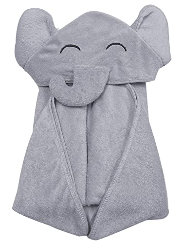 Image of YOYOO Premium Baby Bath Towel – Viscose Derived from Bamboo, Baby Hooded Towels - Newborn Essential Cute Grey Little Elephant -Perfect Baby Registry Gifts for Boy Girl - 37.5 × 37.5 ''