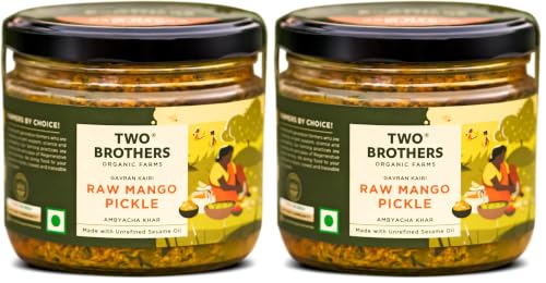 Image of Two Brothers Organic Farms - Raw Mango Pickle (300g) | Homemade and Sundried Aam Ka Achar | Pickle Masala with No Preservatives | Made in India | Raw Pickle Mango (Pack of 2)