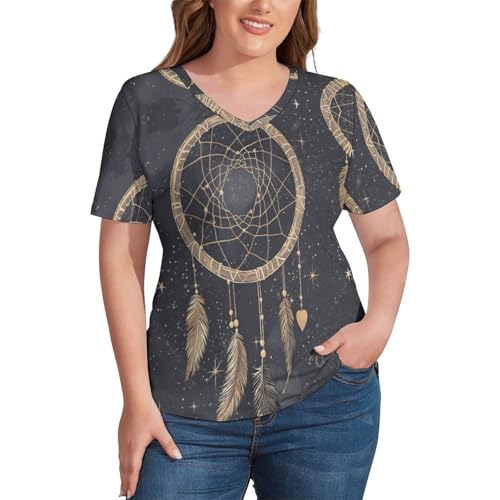 Chemisiers femme à manches courtes attrape-rêves blouse constellation gris anthracite col en V