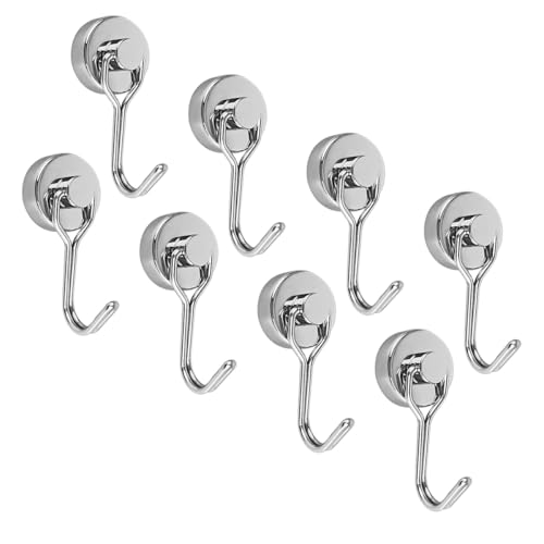 MAGHUNT【革新版 8個セット】マグネットフック 磁石フック 超強力 直径20MM ステンレス製 360°回転可能 防錆 磁石牽引 垂直耐荷重15kg 水平耐荷重5kg キッチン用 冷蔵庫 玄関 キー ホルダー 壁掛け用