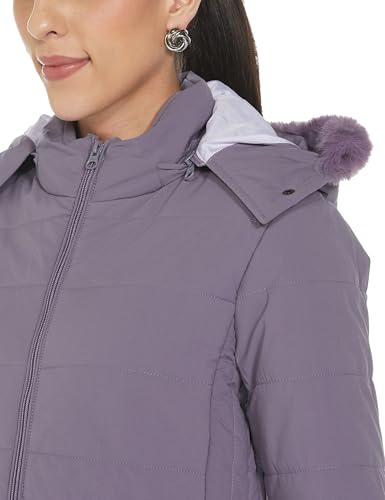 Image of Qube By Fort Collins Women's Medium-Length Bomber Jacket with Detachable Hood Stylish Winterwear for All-Day Comfort |Material: Nylon