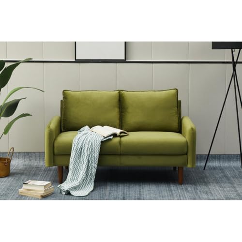 Image of Morrone Velvet Loveseat 2-Seater Sofa, Modern Upholstered Couch for Living Room, Bedroom and Office, Plush Cushion Accent Seating Furniture (Olive Green, 2 Seater)