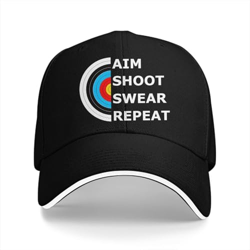 Moda Golf Unisex Lavado Gorra de Béisbol para Hombre Apuntar Disparar Jurar Repetir Tiro con Arco Objetivo Esencial Camionero Snapback Gorras Papá Amante del Tiro con Arco Sombreros de Golf Regalos