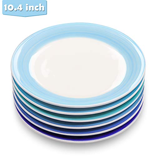 Reomore 10.4 inch Dinner Plate Set, 6-pack Ceramic Porcelain Pasta/Salad/Dessert Plate Dishwasher Microwave