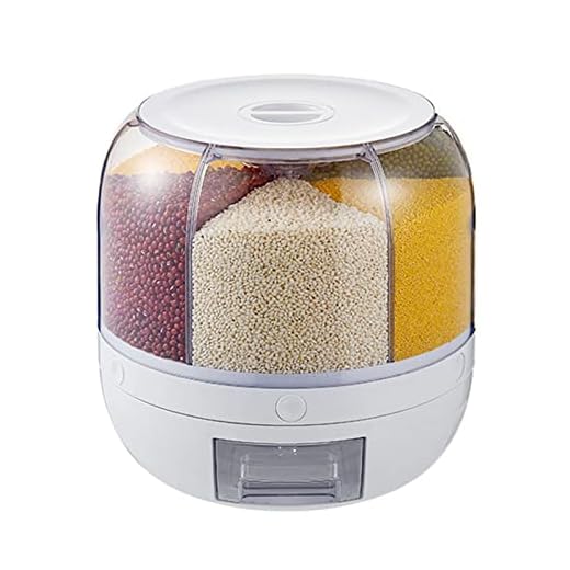 Dispensador de Arroz, Dispensador de Cereales de PP Giratorio de 6 Rejillas con Tapa Extraíble, Organización de Cocina de Almacenamiento de Contenedores de Arroz para Granos, Frijoles, Arroz(5KG)