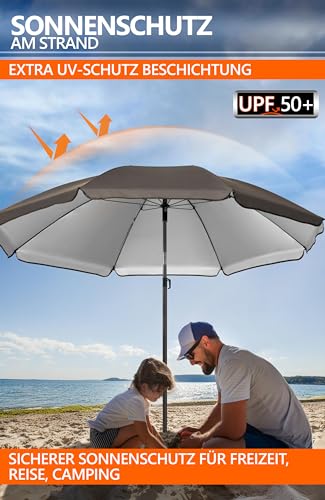 4smile Sonnenschirm Strand SunnyJoy, Taupe - UPF 50+ Strandschirm Ø 180 cm, sicherer Sonnenschutz Strand, Strandschirm windfest stabil - Sonnenschirm mit Schutzhülle – Bild 4