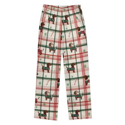 Christmas Pajama Pants Red Green Plaid Christmas Dachshund Dog Long Sleep Pants Lounge Bottoms2