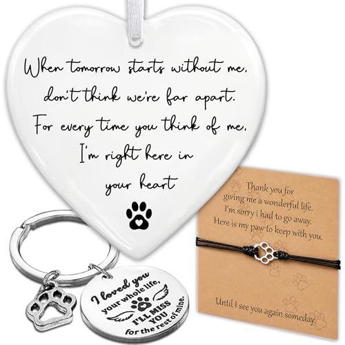 Pet Memorial Ornament Gifts for Dogs Cats Loss of Dog Sympathy Card Memorial Bracelet for Pet Loss Dog Passing Away Keychain Loss of Dog Sympathy Gift When Tomorrow Starts Without Me Cat