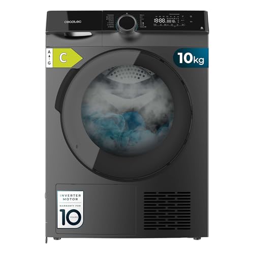 Cecotec Secadora de Ropa Bomba de Calor 10 kg Bolero Dresscode Dry 10505 Inverter Steel, Clase Equivalente A+++, 14 programas, Funciones como UV Care, Planchado Fácil, Certificación Woolmark, Inox