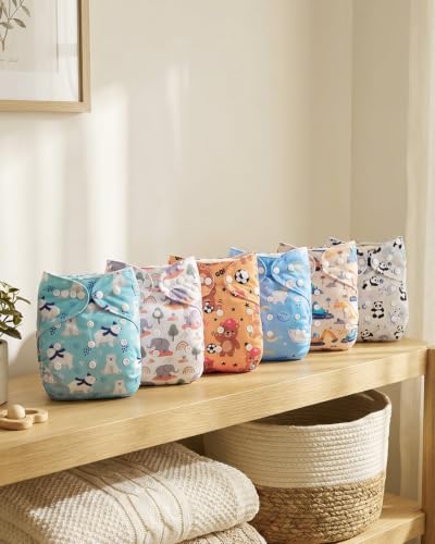 Image of ALVABABY Baby Cloth Diapers 6 Pack with 12 Inserts Cloth Diaper Covers Adjustable Washable Reusable for Baby Girls and Boys 6DM142A