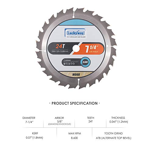 Luckyway 7-1/4 Inch 24-Tooth Framing Blade 3-Pack