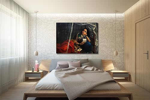 Image of Sikhash Raja Ravi Varma Canvas Paintings Classic Art, Indian Art, Famous Artist, Wall Painting for Living Room, Bedroom, Office, Unframed, Multicolor Fabric Size - 23x17 inches (58x43 cms, Woman weeping in Love)