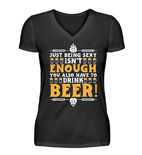 T-shirt col en V femme Just Being ISN noir XL pour passionnées de bière