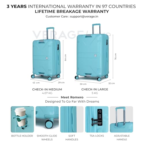 Image of Verage Luxe Romero Set of 2 (M+L) Polycarbonate Hard Shell Luggage with TSA Lock, Lightweight Trolley Suitcase with Double Spinner Wheels, 5-Year International Warranty (24 /28,Turquoise)