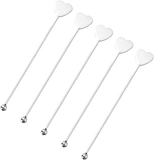 Cocktail Pick Set Stainless Steel 5 Pcs Heart and Beads