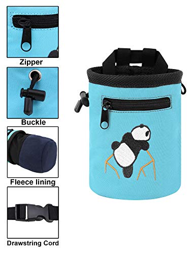 AMC Climbing Chalk Bag with Embroidery/Front Pocket/Belt (Light Blue, 6 inches x 4 inches) - Thumbnail 3