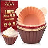 Walfos Cupcake Liners, Pack of 12 Silicone Muffin Cups, 2.8 Inch Silicone Baking Cups With Good Grips Tab, Reusable & Non-stick Silicone Cupcake Liners for Party Halloween Christmas