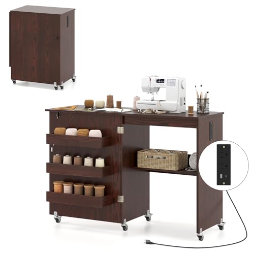 Moccha Sewing Machine Table with Charging Station, Folding Sewing Table