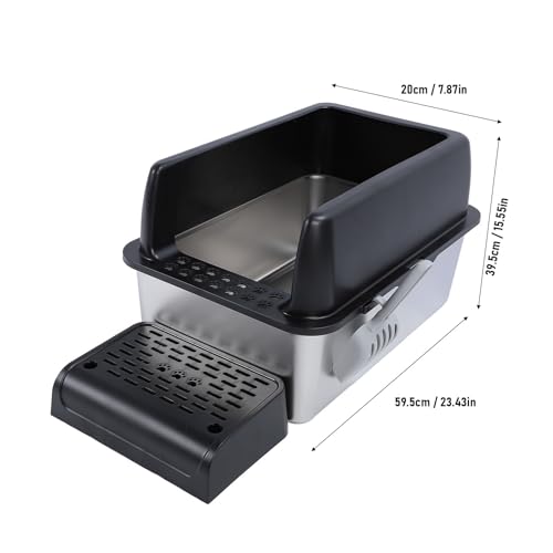 Arenero de acero inoxidable para gatos extra grande con lados altos miniatura 2