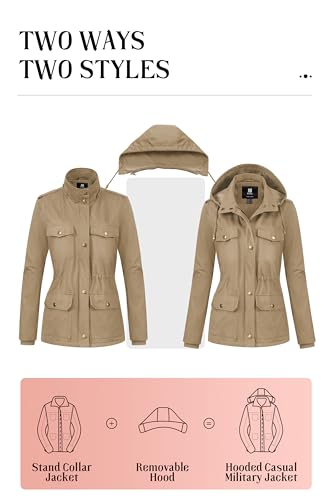 Pursky Women's Khaki Military Jacket – Lightweight Cotton Anorak with Hood, Medium - Image 3