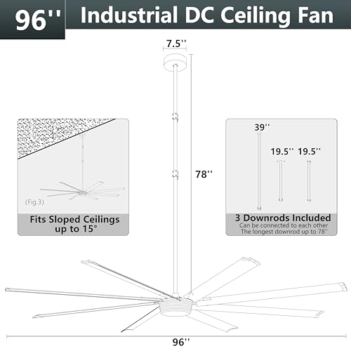 Ohniyou 049-96B 96'' Large Industrial Ceiling Fan - Dc Motor Shop Ceiling Fan With Remote Control Commercial Ceiling Fan thumb #3