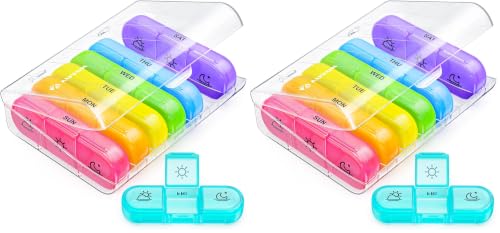 Image of AUVON Weekly Pill Organizer 3 Times a Day, Color-Coded for Easy Tracking (Pack of 2)