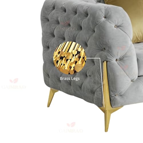 Image of 4 Seater Sofa Set Modern Classic Chesterfield Style Fabric Velvet with Pillows for Living Room, Bedroom and Office and Hallway (3+1+OTTO Grey FC)