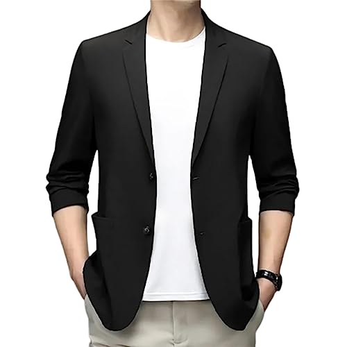 Men 's Summer Lightweight Suit Jacket, Summer Jackets for Men Sunscreen Coats Solid Color Lapel Suit Casual Blazer-Two Button Black 2XL