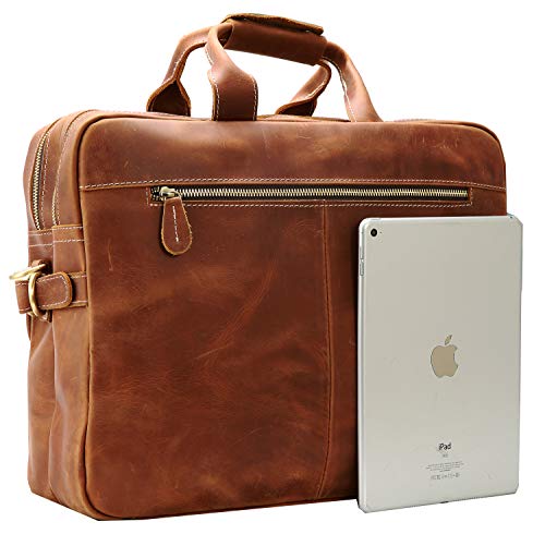 Iswee Leather Briefcase Fit under 16.5" Laptop Tote Shoulder Bag for Men Messenger Satchel Work Case Handbags Crossbody (Light Brown, Large) - Thumbnail 2