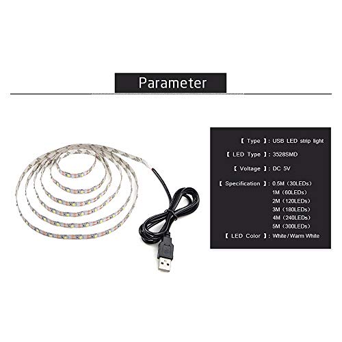 Tira LED USB 0.5M Blanco Cálido Luz Decorativa Interior miniatura 3
