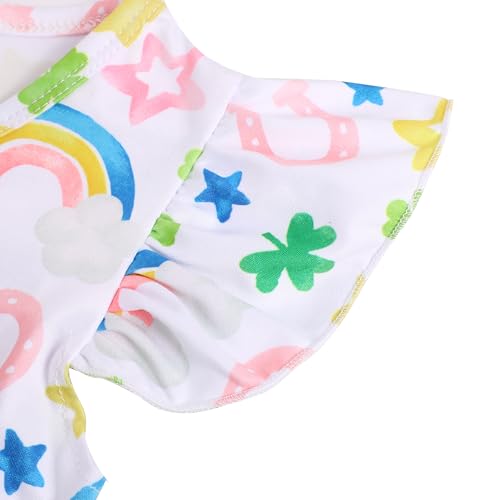 Shamrock Toddler Girl Dress Green Clover Print Short Sleeve Dress 3-8Y3