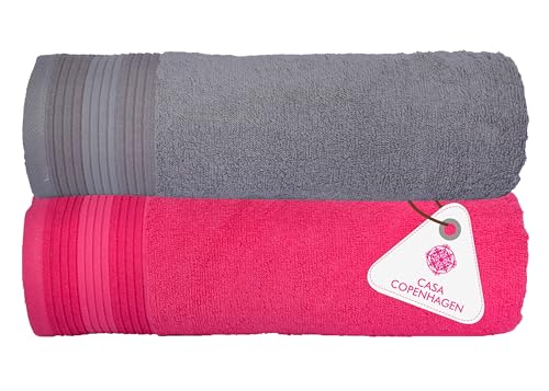Image of Casa Copenhagen, Super Soft Pleats Collection 2 Pieces 100% Cotton Large Bath Towel (Size : 75 x 150 cm) - Grey & Honey Suckle