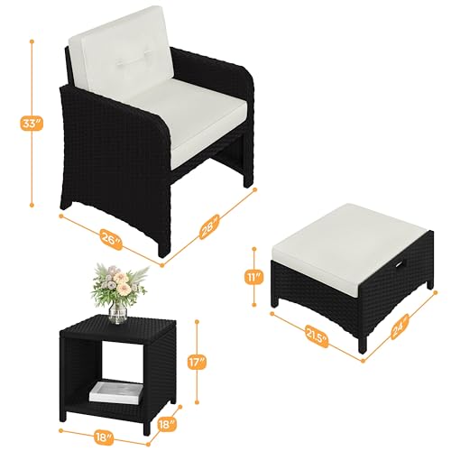 Yaheetech 5 Piece Patio Conversation Set with Ottomans, PE Wicker Balcony Furniture, Rattan Lounge Sofa with Cushions & Pillows, 2 Chairs & Side Table for Backyard, Porch, Garden, Black/Beige - Image 4