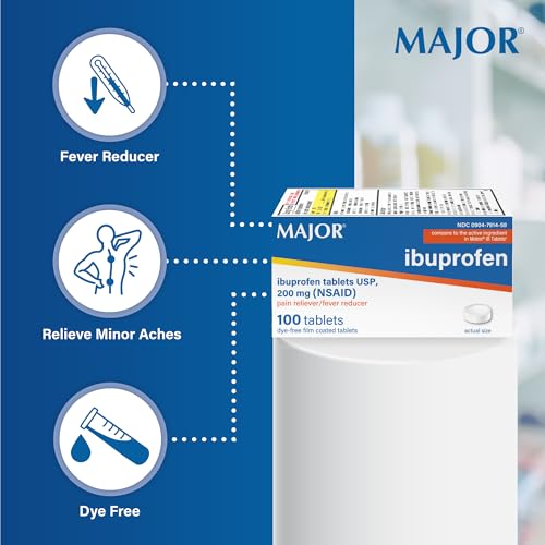 Image of MAJOR Dye-Free Ibuprofen Tablets 200 mg - Helps Temporarily Reduce Fevers - Offers Pain Relief - 100 Tablets (1-Pack)