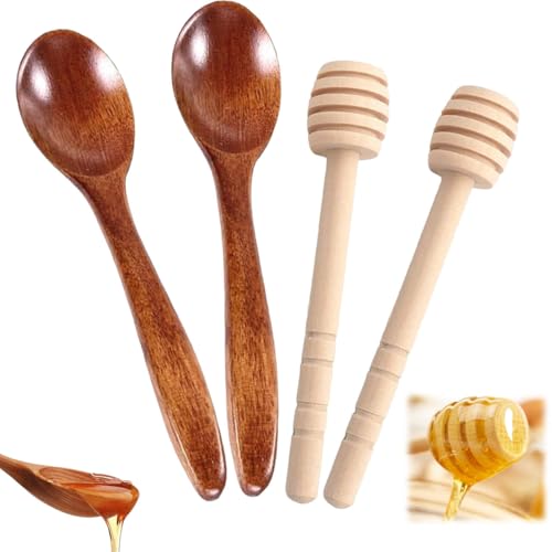 4 Pcs Honey Spoons Wooden Honey Dippers Honey Sticks Wooden Honey Spoon Sturdy Wooden Spoon for Honey Easy to Clean Wooden Honey Spoon for Stirring Honey Tea Coffee and Wedding