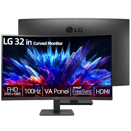 Image of LG 32 inch FHD Curved Monitor, 1920 x 1080 VA Display, 100Hz Refresh Rate, AMD FreeSync, Dynamic Action Sync, Black Stabilizer, Reader Mode, HDMI and D-Sub Ports, 3-Side Virtually Borderless Design