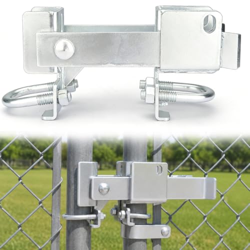 Chain Link Double Gate Latch for 1-3/8" Gate Frames - Commercial, Heavy Duty Steel Door Latch with Mounting U Shape Ring