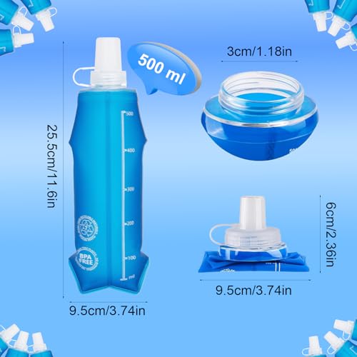 2 Pack Collapsible Water Bottle 500ml – BPA-Free Foldable Soft Flask for Running, Hiking, Cycling, Jogging, Trail Running, Marathon, Travel, Outdoor – Reusable Hydration Bottle for Backpack (500 ml) - Image 3